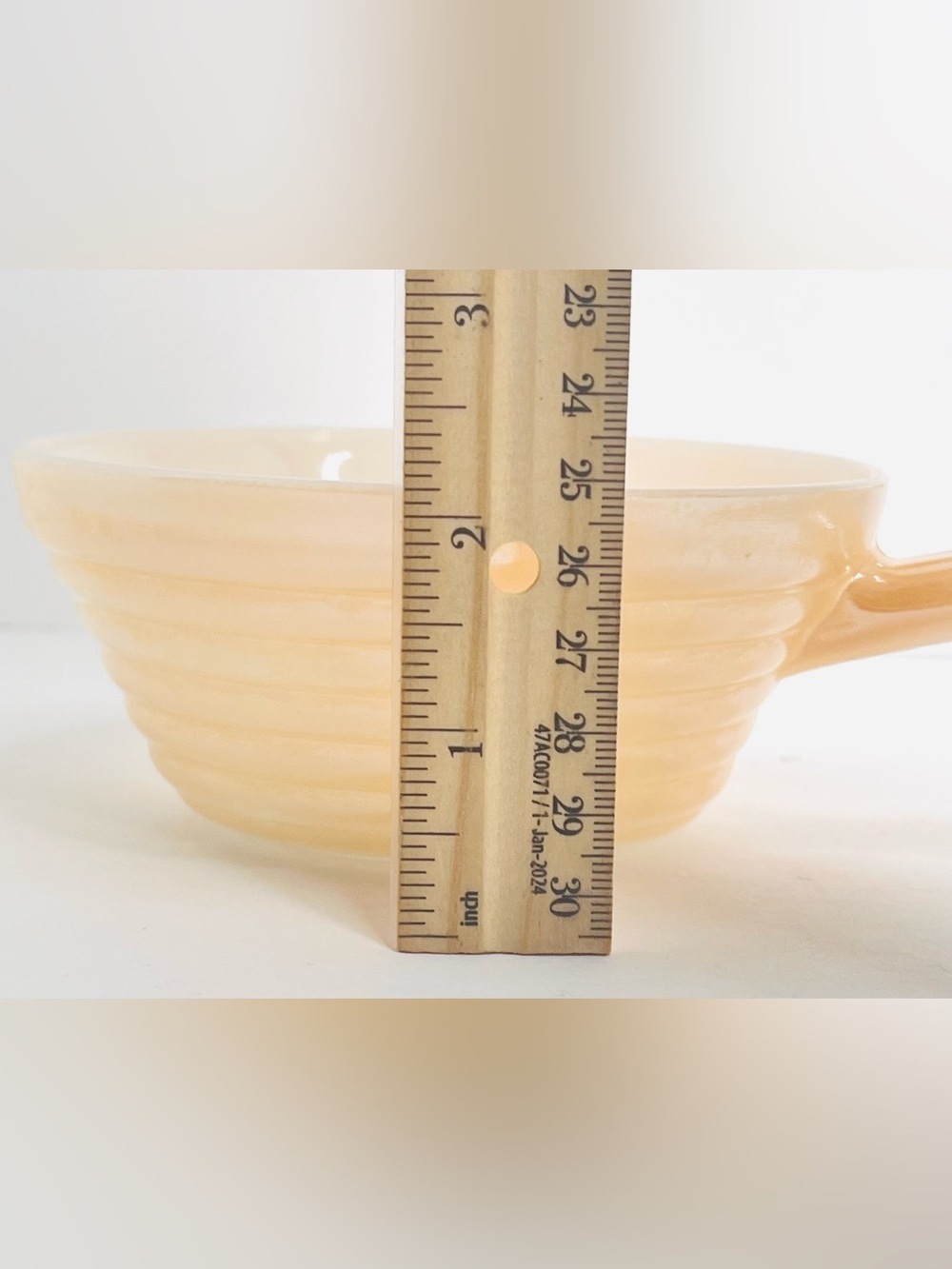Vintage Fire King Peach Lustre Beehive Handled Soup Bowl Anchor Hocking